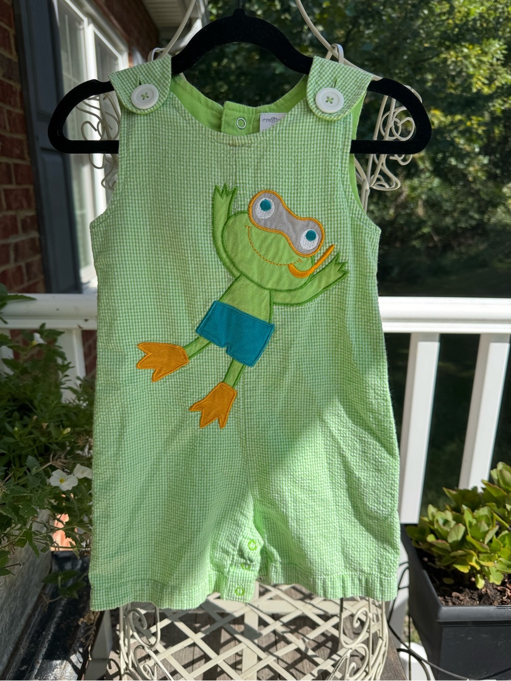 Vintage Green Frog Kids Romper. Size 18m